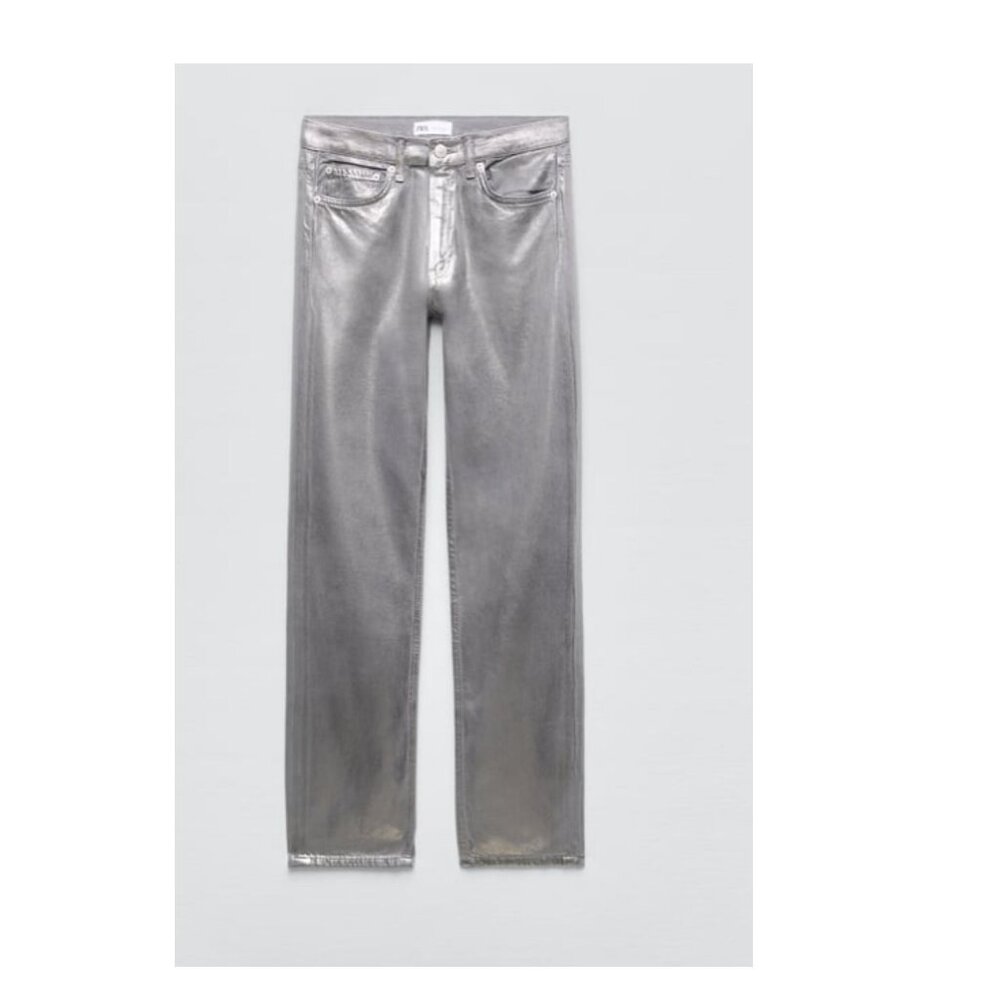Zara Straight Leg Metallic Jeans